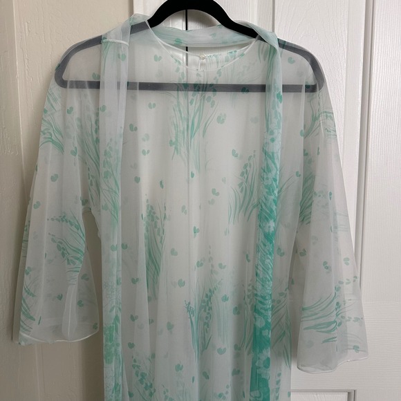 Vintage Sheer Mint Green Floral Duster Robe Romantic Kimono Cottagecore Coquette - Picture 2 of 6